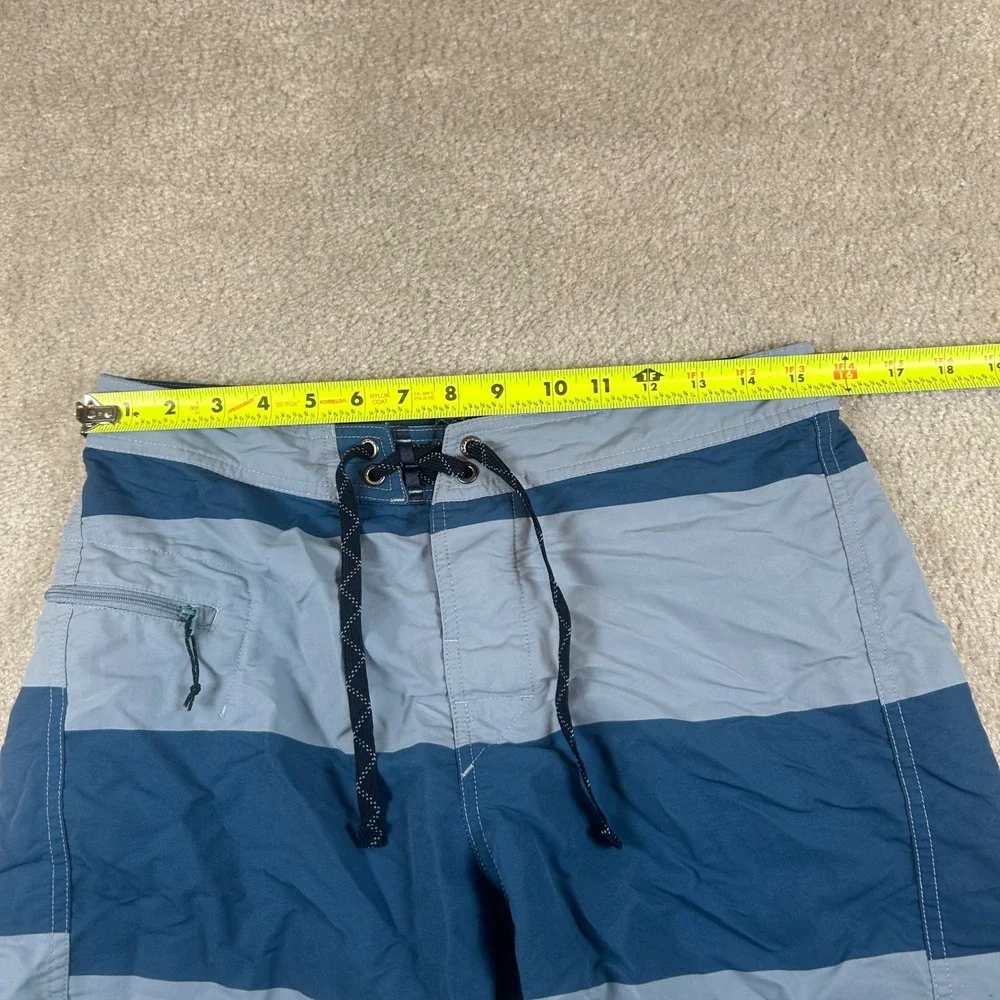 Patagonia Board Shorts Mens 30 Blue Striped Nylon Swim Trunks Side Zip Pocket